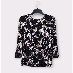 Karl Lagerfeld Paris Top Womens S Black Pink Floral Cherry Blossom Romantic